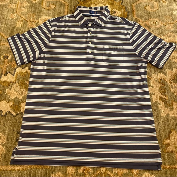 Stitch Striped Logo Men’s Polo Golf Shirt Color Grey and Light Blue Size Large - Picture 1 of 8